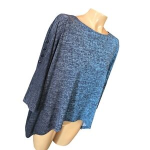 Clara Sun Woo Teal Black Ombre Print Boat Neck Asymmetric Hem Top XSmall Relaxed